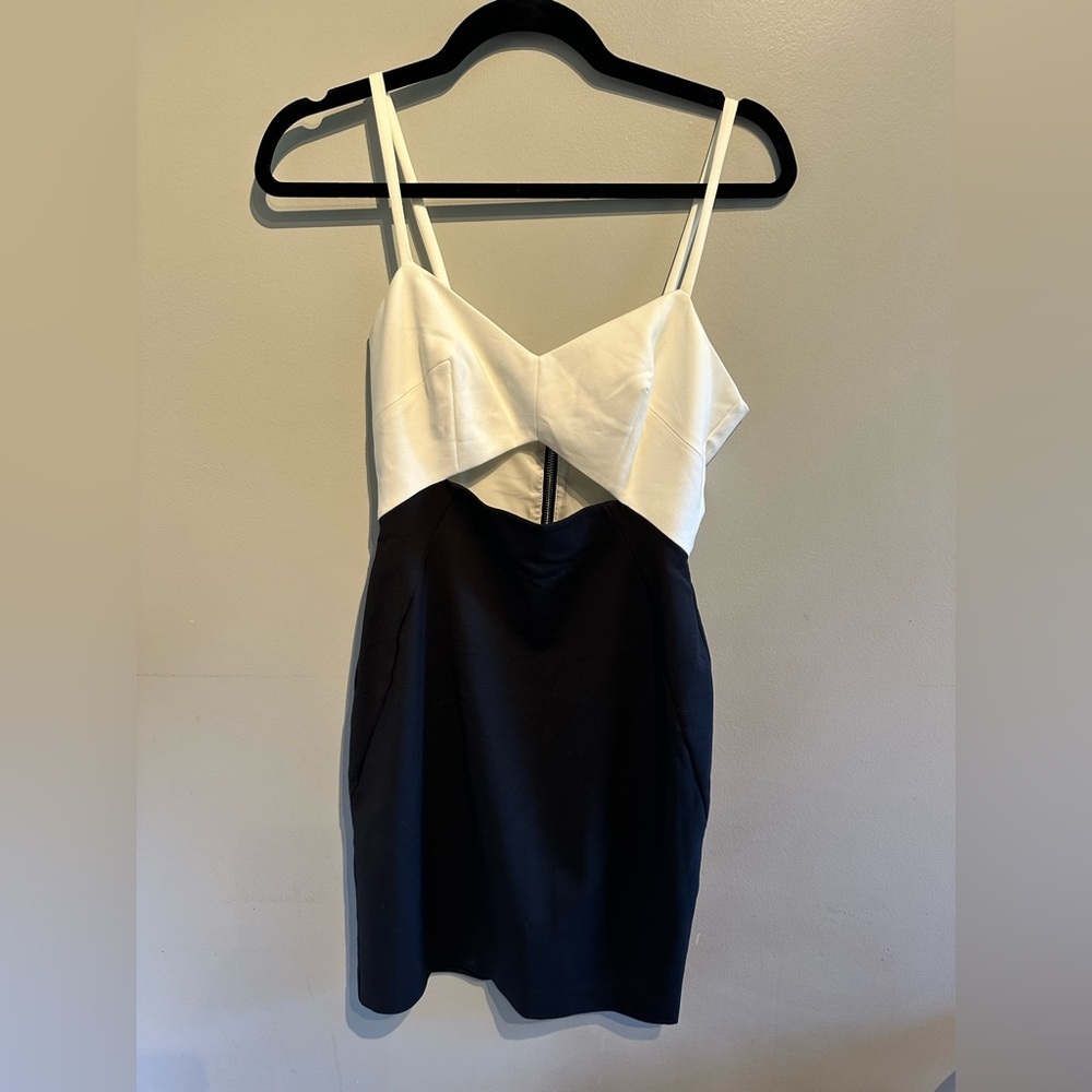 French Connection Black and White Strapless Dress